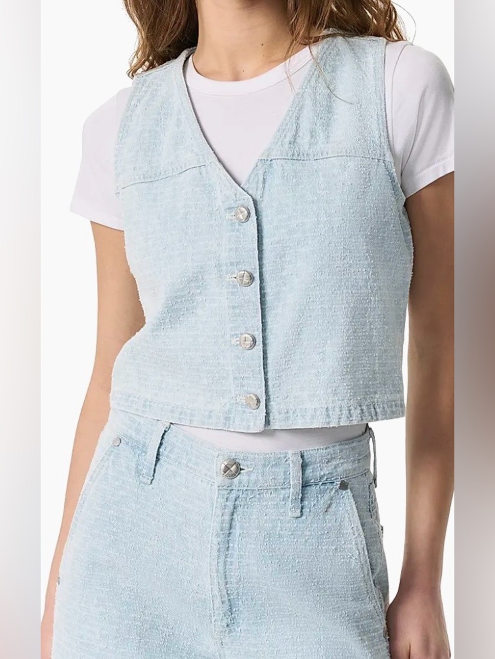 rag & bone pale blue textured tweed vest